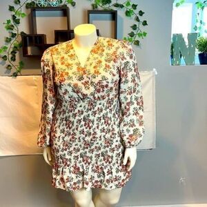 Cupshe Peasant Style Cream Vine Floral Print overlap neck‎ Dress Size XL
